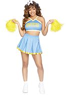 Cheerleader, top and skirt costume, satin trim, pleats